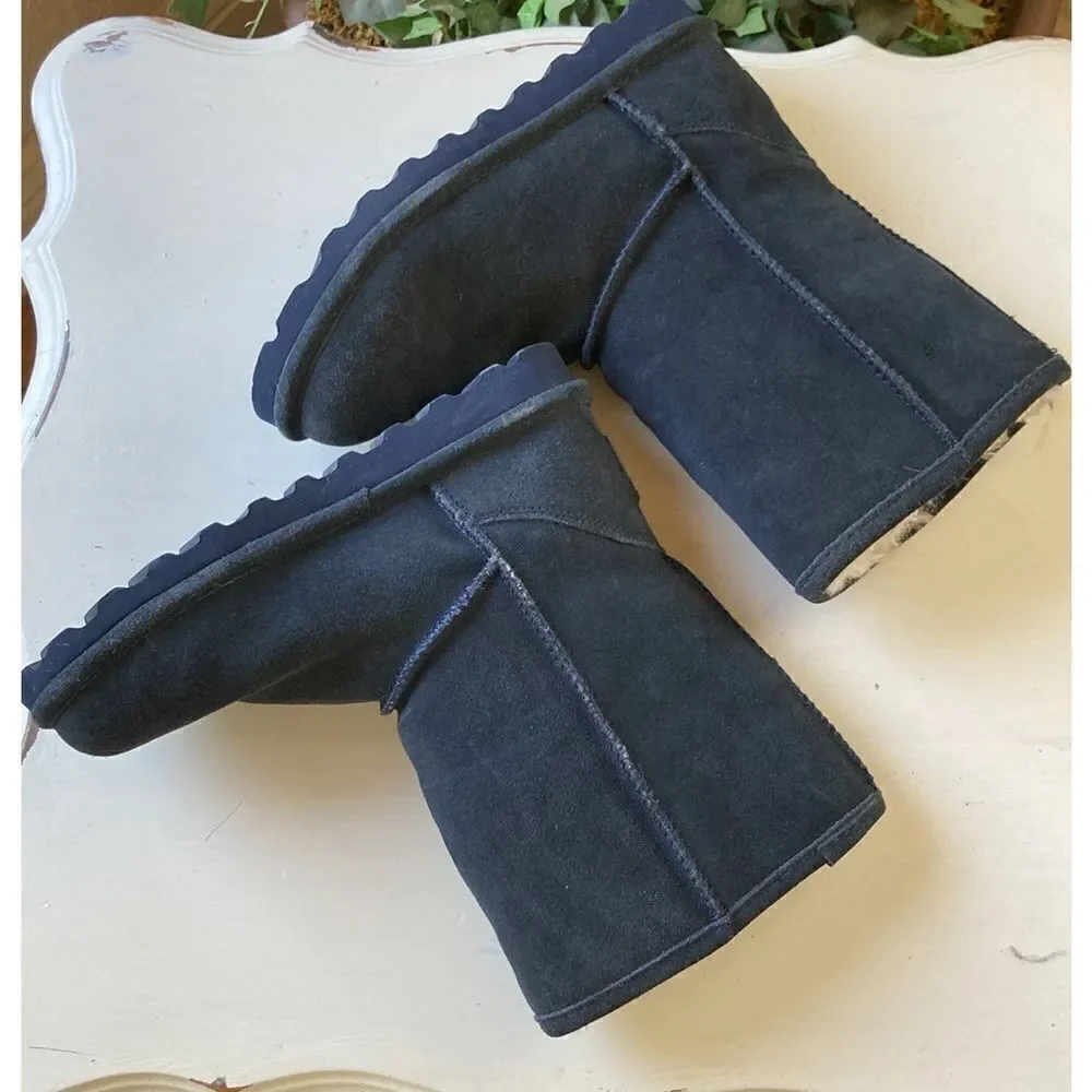 BearPaw Elle Short Blue Suede Pull On Women’s Boots Size 6